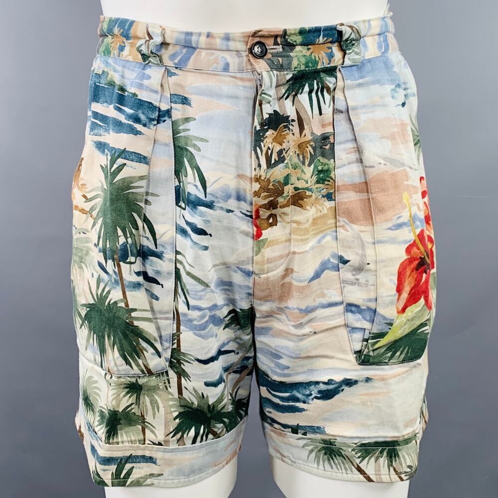 VALENTINO Size 30 Multi Color Hawaiian Tropical Cotton Twill Zip Fly Shorts